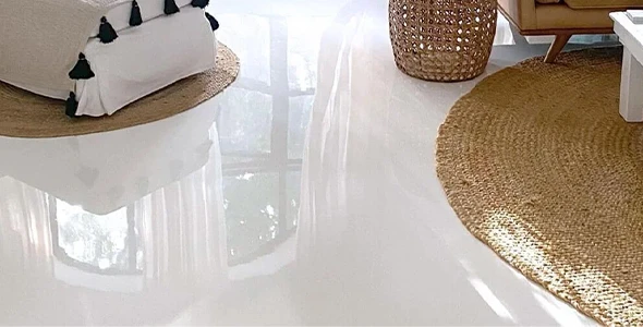 Residential epoxy flooring with marble effect.