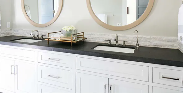 Bathroom vanity with custom epoxy countertop.