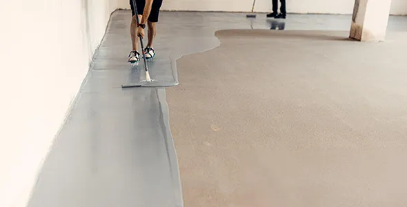 Epoxy flooring installation in a commercial space.