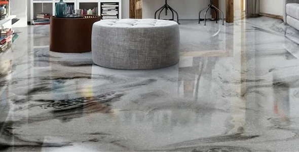 Metallic epoxy flooring with decorative design in Martinsburg, West Virginia.