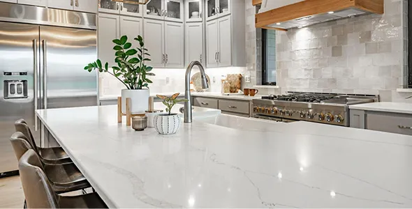 Modern kitchen with newly installed countertop.