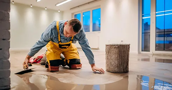 Epoxy flooring contractor installing floors in Bridgeport, WV.