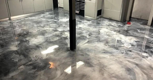 Epoxy flooring with decorative flakes in Aurora, Colorado.