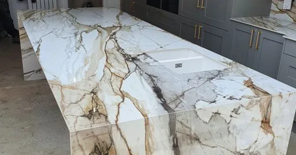Close-up of custom epoxy printed countertop in Boulder, Colorado.