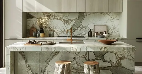 Custom epoxy printing on kitchen countertops in Aurora, Colorado.